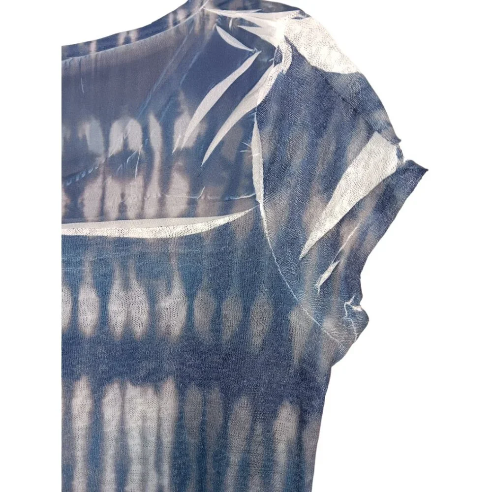 Women's Short Sleeve Tie-Dyed Tunic Top-MEDIUM-Casual Loose Fit-Long- Semi-Sheer - Picture 10 of 10